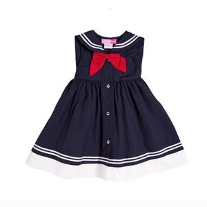 Sophie Rose Navy Blue White & Red Bow Nautical Formal Sailor Dress Size 12M